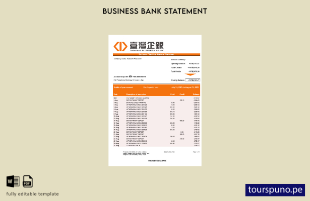 listo para imprimir Plantilla de plantilla de Word y PDF de extracto bancario  2